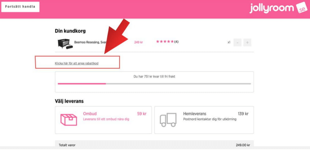 Så här använder du en rabattkod hos Jollyroom