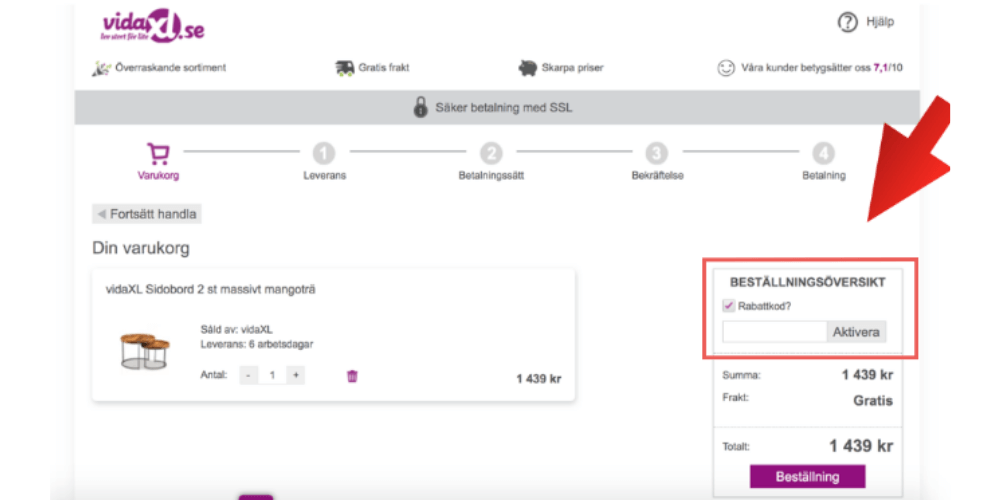 Hur man använder en rabattkod från VidaXL