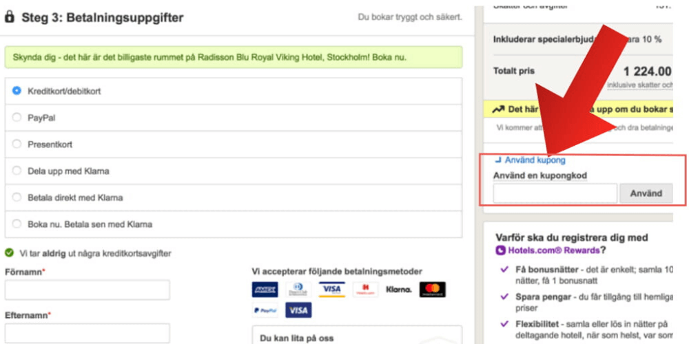 Så här använder du en rabattkod hos Hotels.com